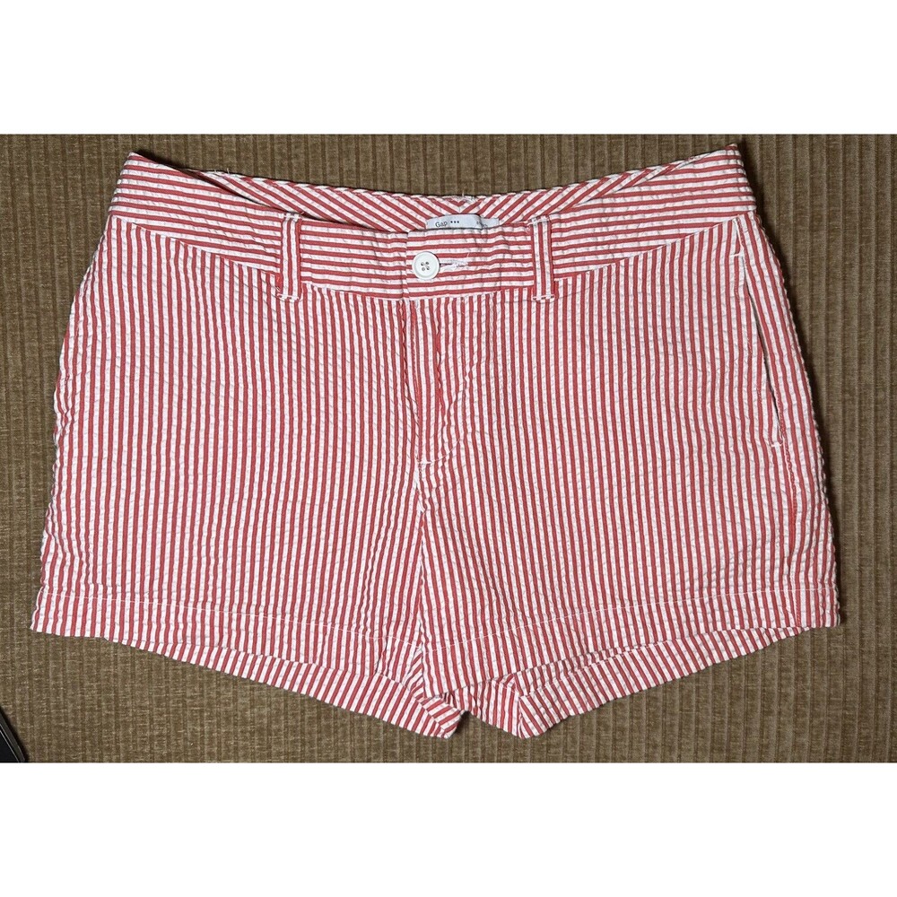 Gap Seersucker Shorts Women’s Sz 4 Red White Stripe Stretch Cotton Beach